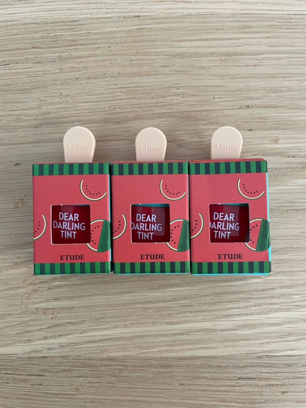 Etude Dear Darling Tint Lip Tint - Watermelon Red Lot of Three